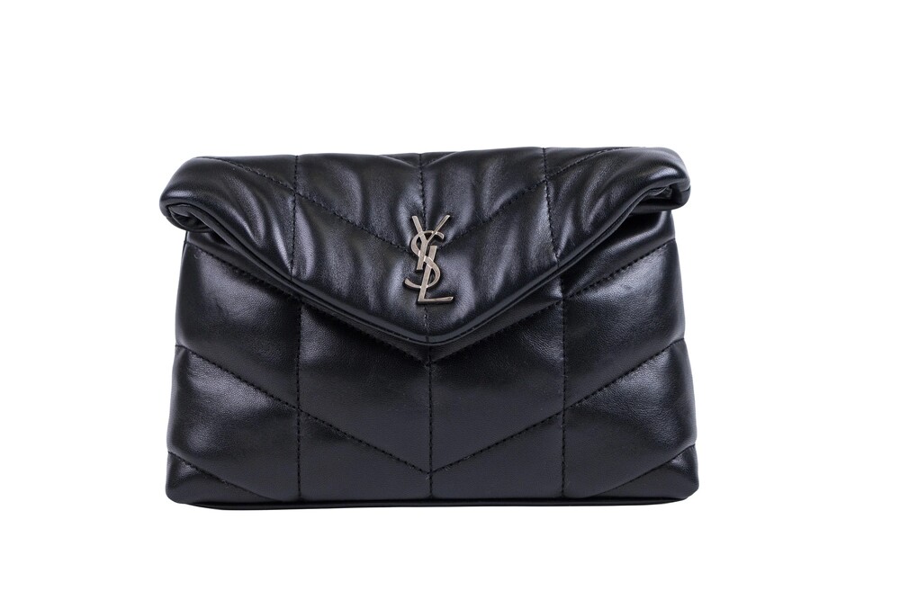 Saint Laurent Black Puffer Small Pouch Clutch Quilted Lambskin Silver Hardware